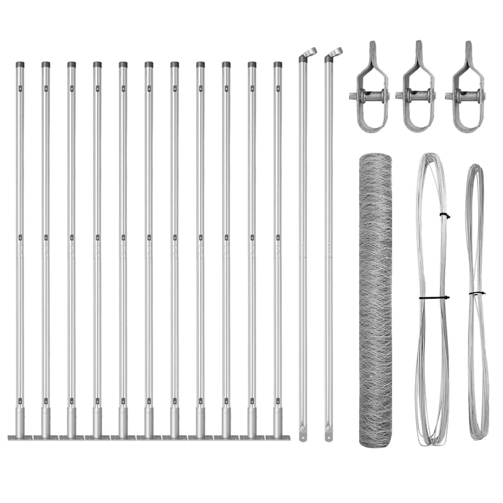 Fence with Posts Silver 0.8 x 25 m PVC-coated steel