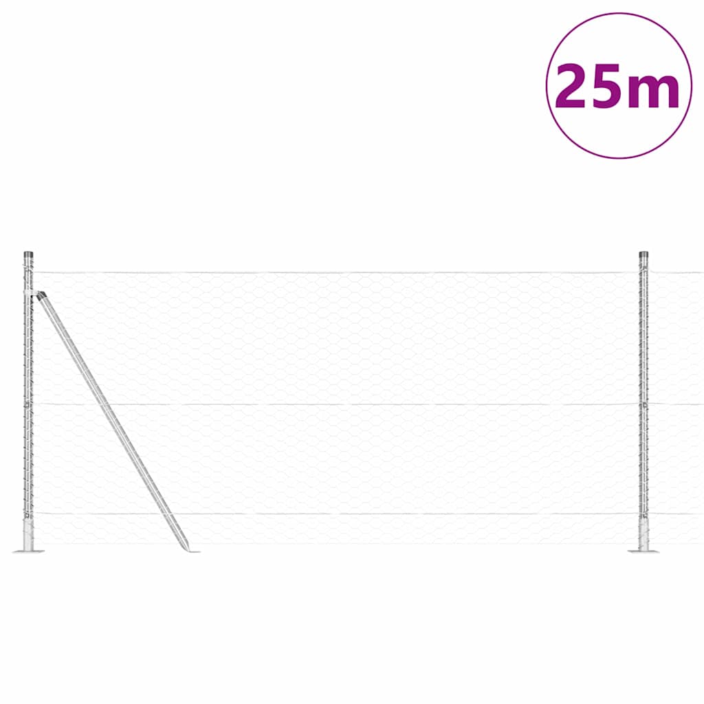 Fence with Posts Silver 0.8 x 25 m PVC-coated steel