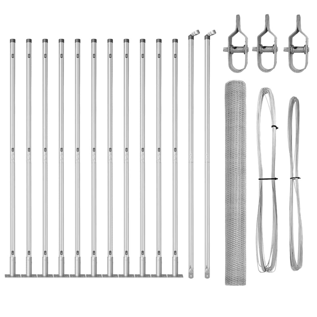 Fence with Posts Silver 1.5 x 25 m PVC-coated steel
