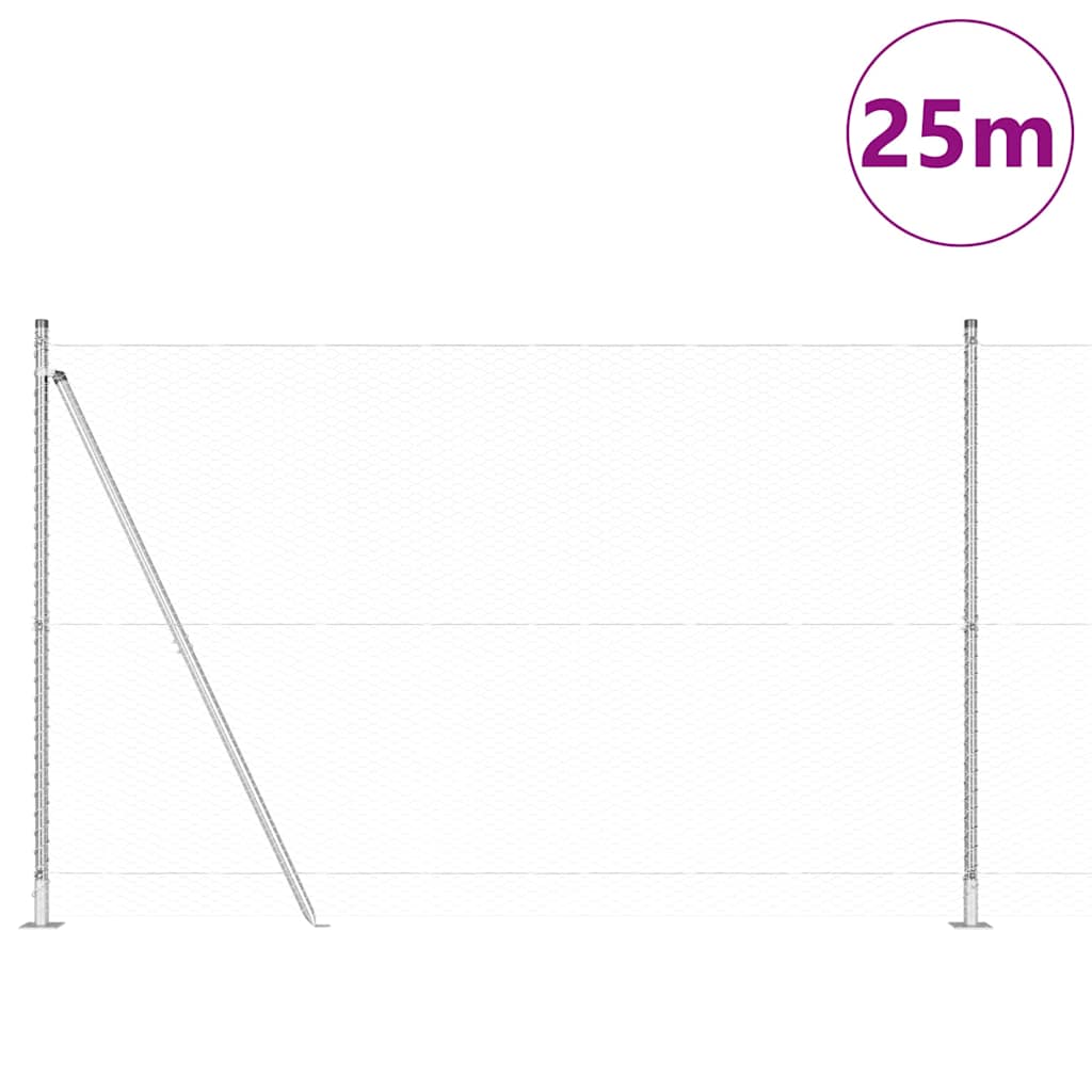 Fence with Posts Silver 1.5 x 25 m PVC-coated steel