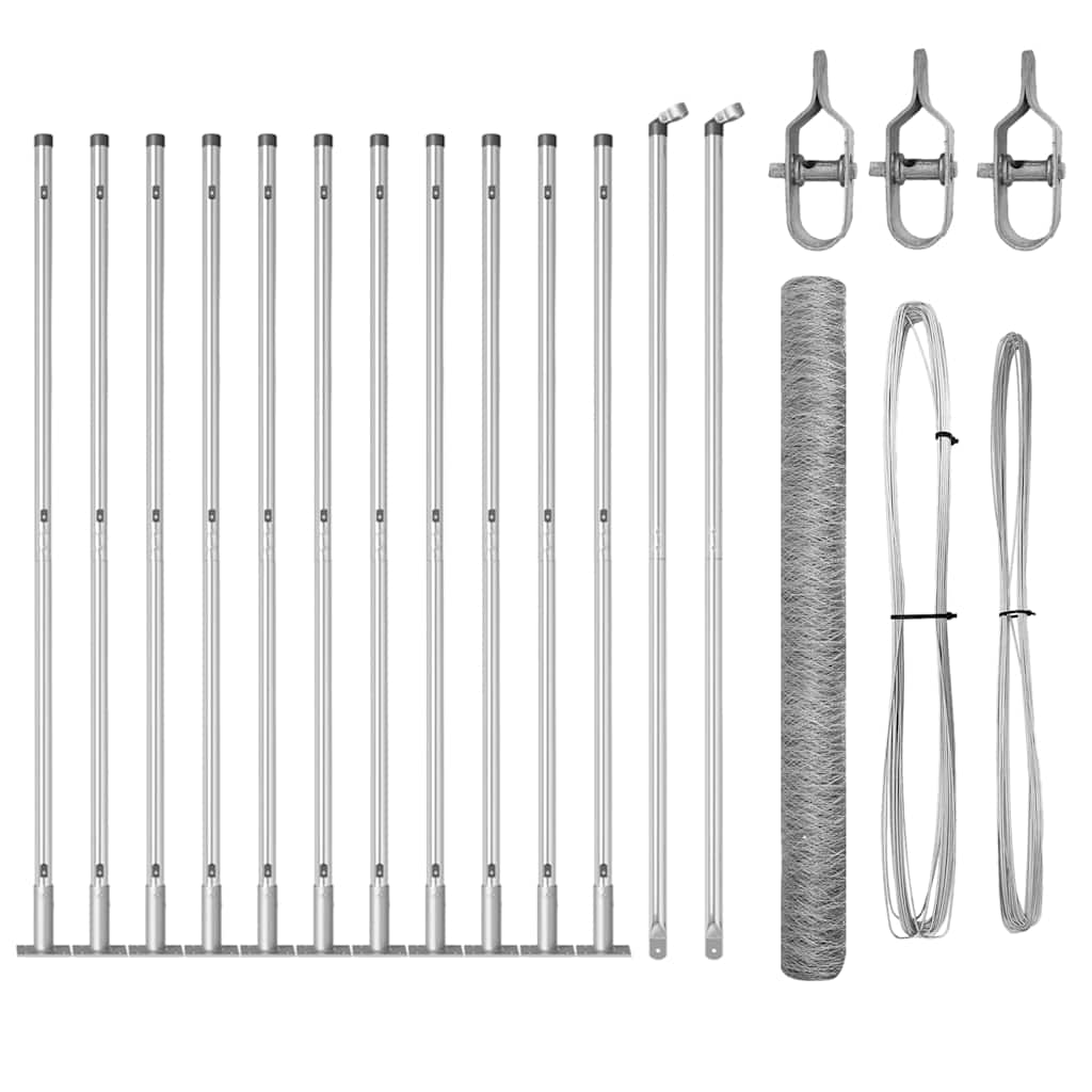 Fence with Posts Silver 1.5 x 25 m PVC-coated steel