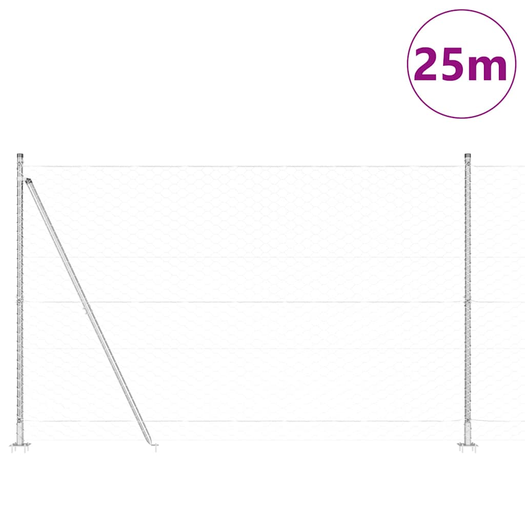 Fence with Posts Silver 1.5 x 25 m PVC-coated steel