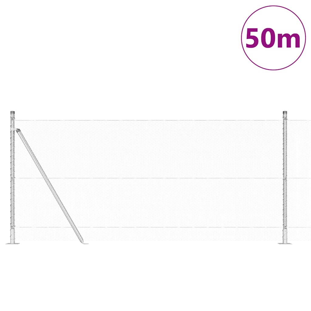 Fence with Posts Silver 0.8 x 50 m PVC-coated steel