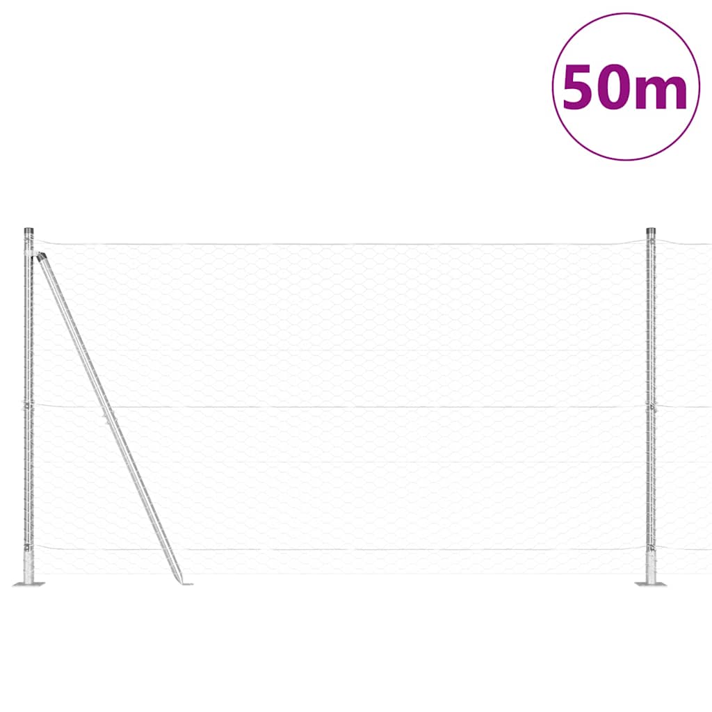 Fence with Posts Silver 1.2 x 50 m PVC-coated steel