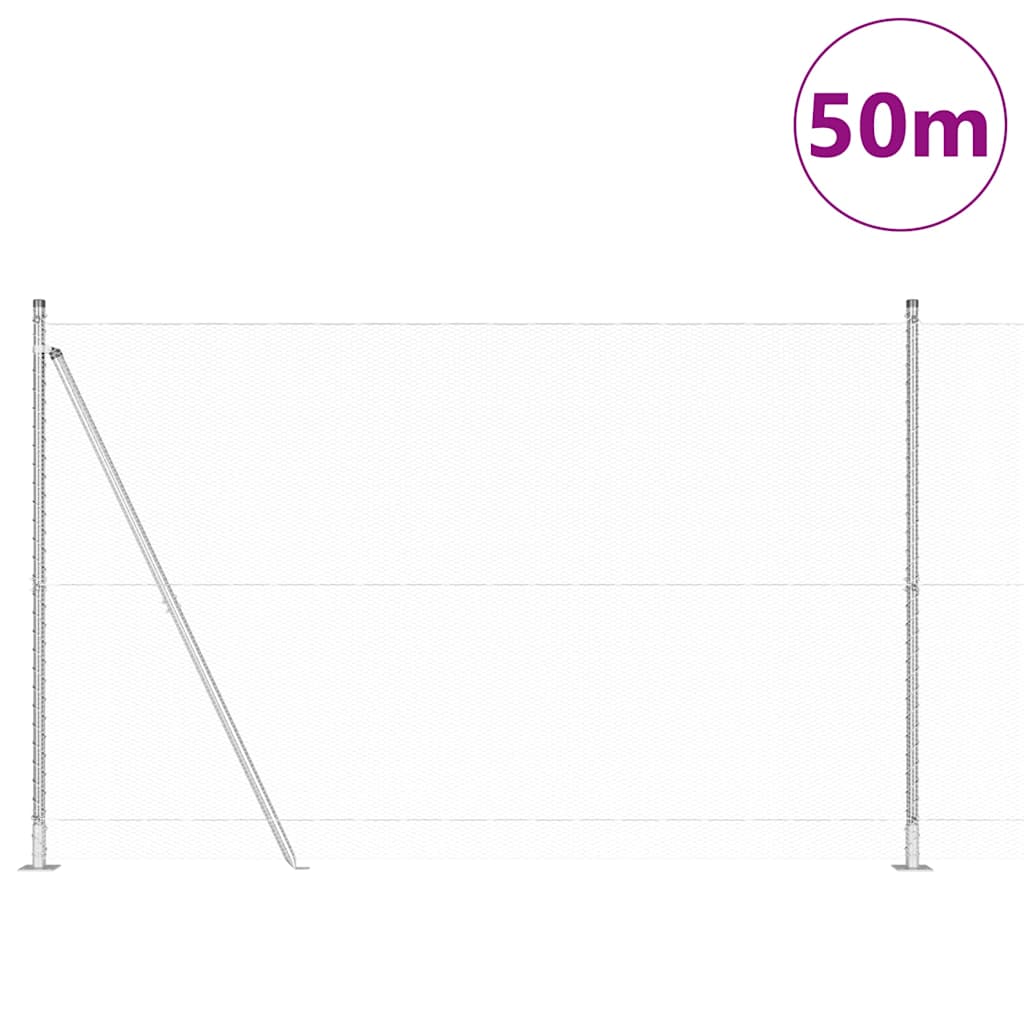 Fence with Posts Silver 1.6 x 50 m PVC-coated steel