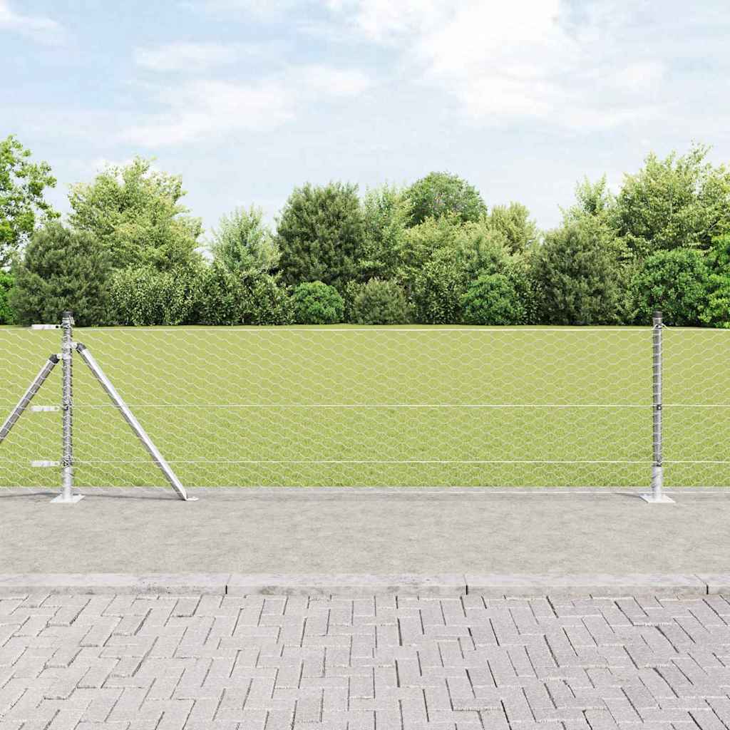 Fence with Posts Silver 0.6 x 100 m PVC-coated steel