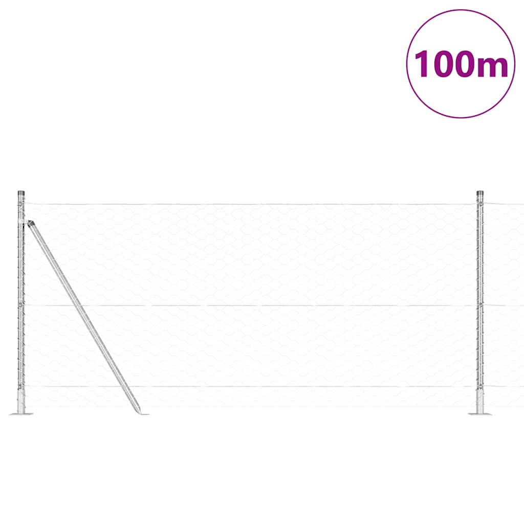 Fence with Posts Silver 0.8 x 100 m PVC-coated steel