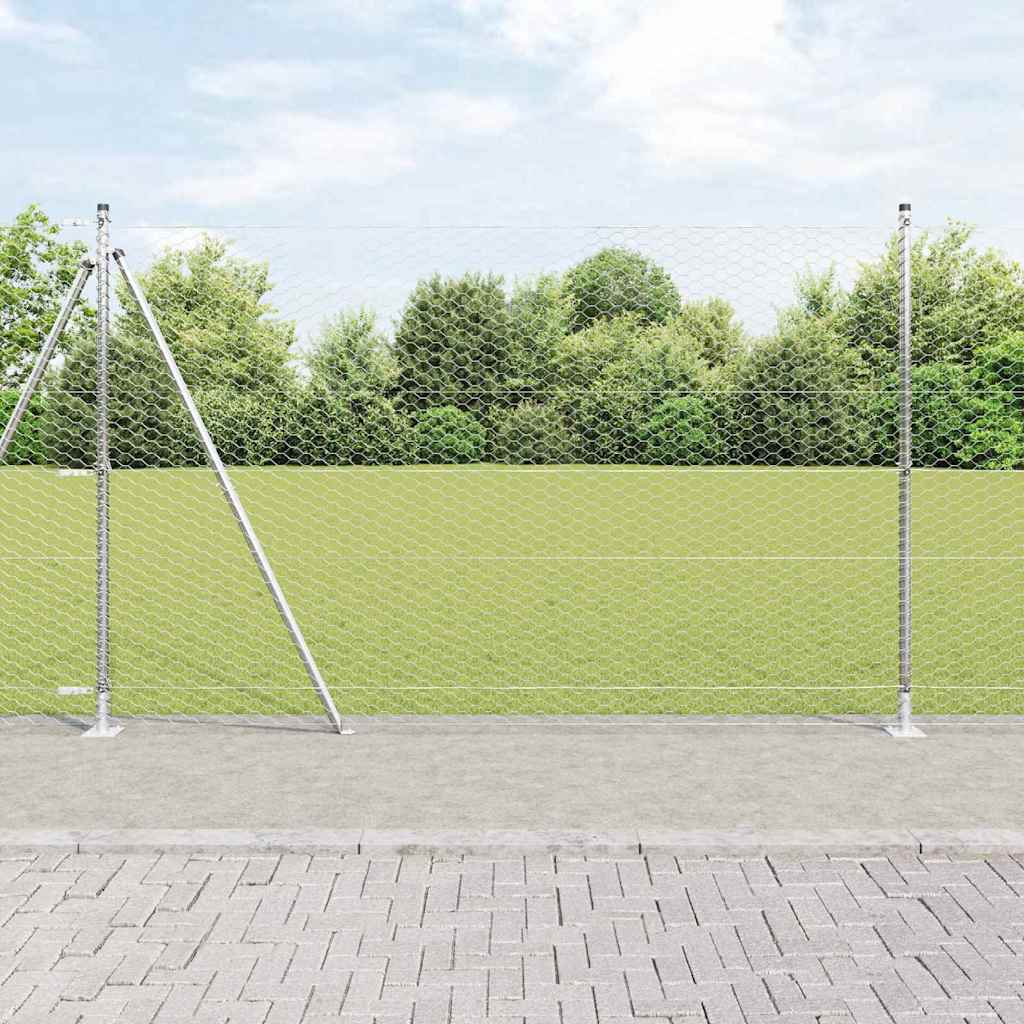 Fence with Posts Silver 1.4 x 100 m PVC-coated steel