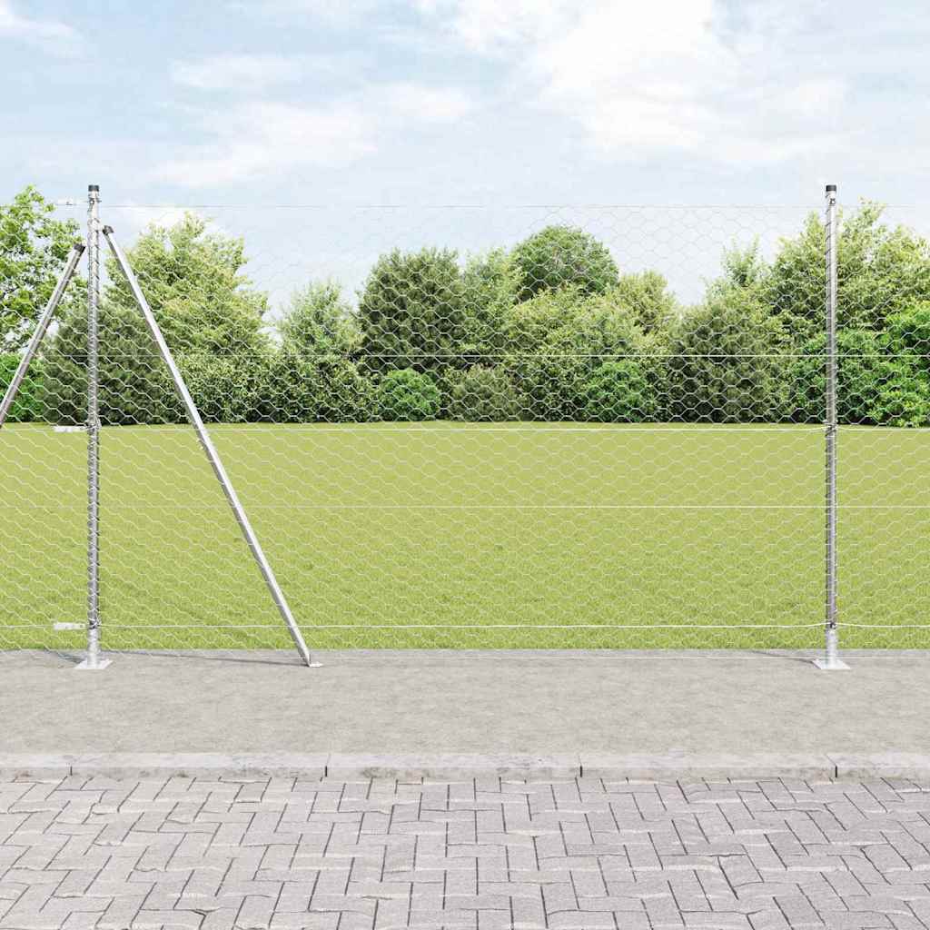 Fence with Posts Silver 1.4 x 100 m PVC-coated steel