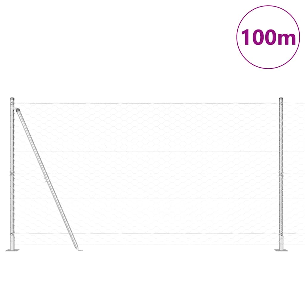 Fence with Posts Silver 1.4 x 100 m PVC-coated steel