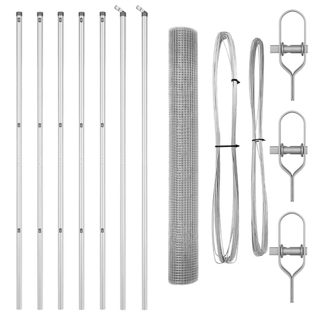 Fence with Posts Silver 1 x 10 m Steel