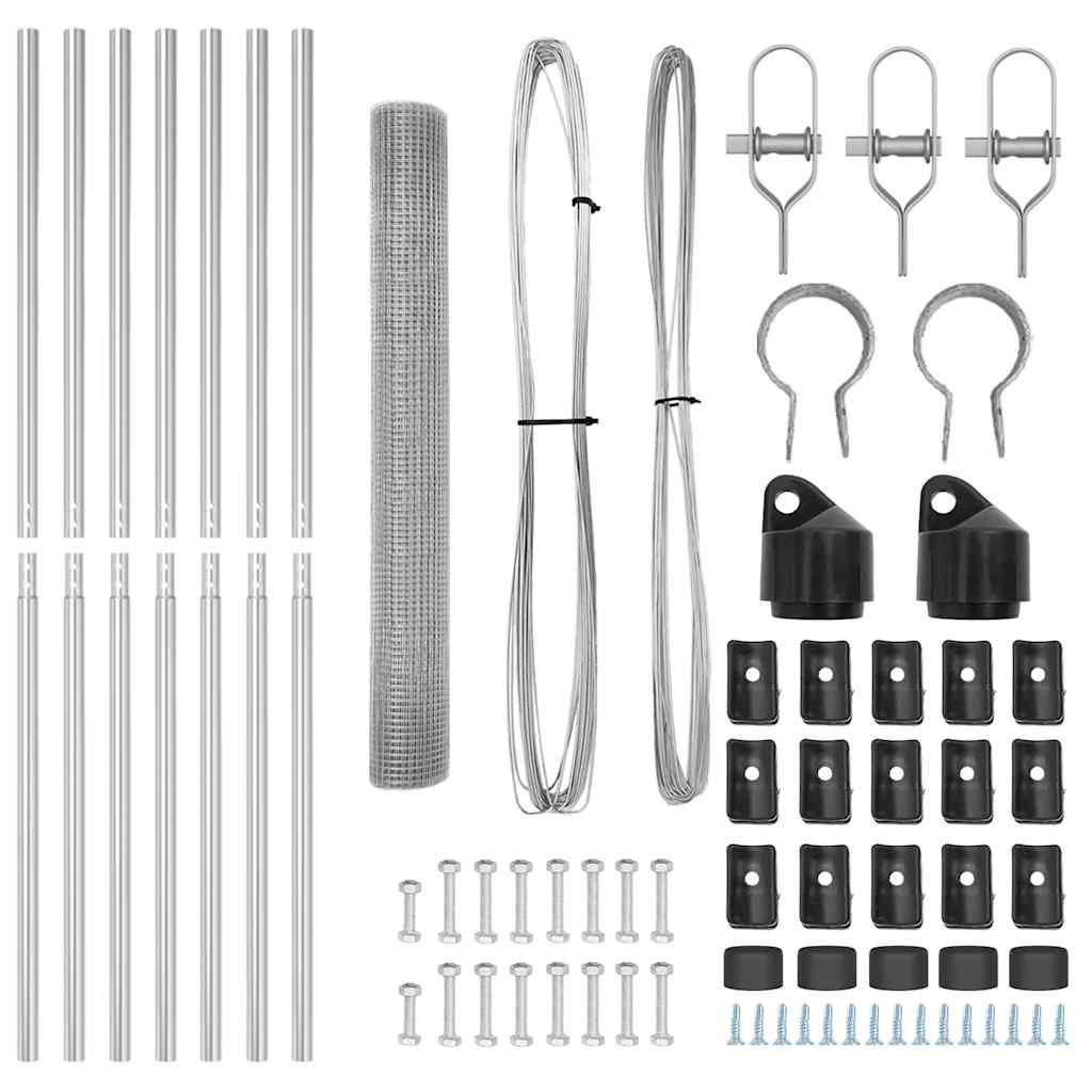 Fence with Posts Silver 1 x 10 m Steel