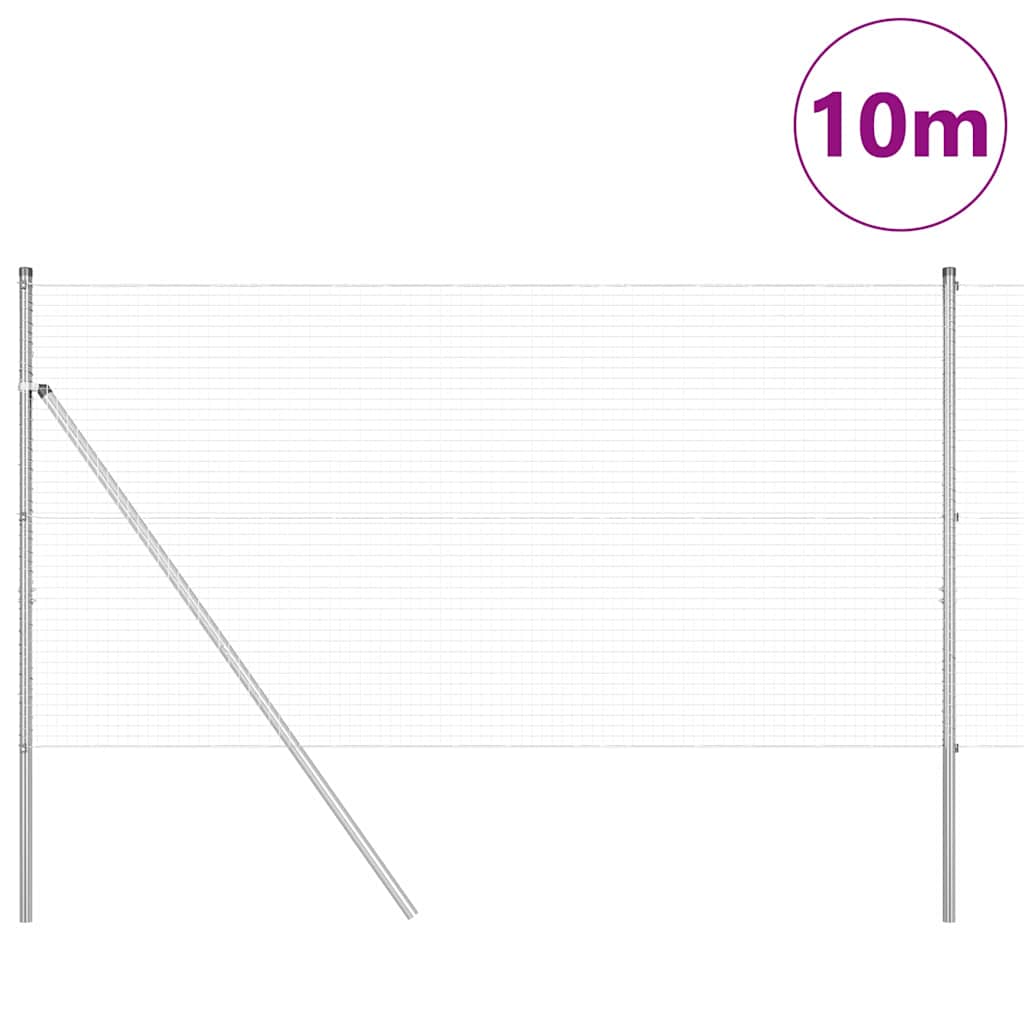 Fence with Posts Silver 1 x 10 m Steel
