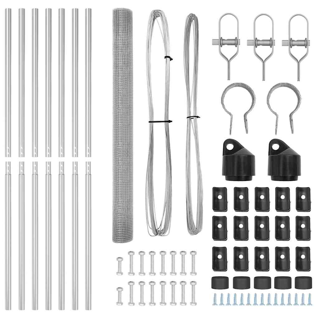 Fence with Posts Silver 1.6 x 10 m Steel