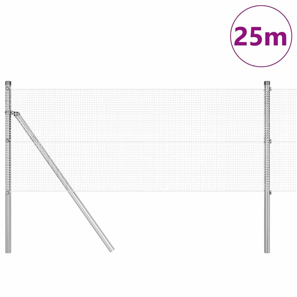 Fence with Posts Silver 0.5 x 25 m Steel