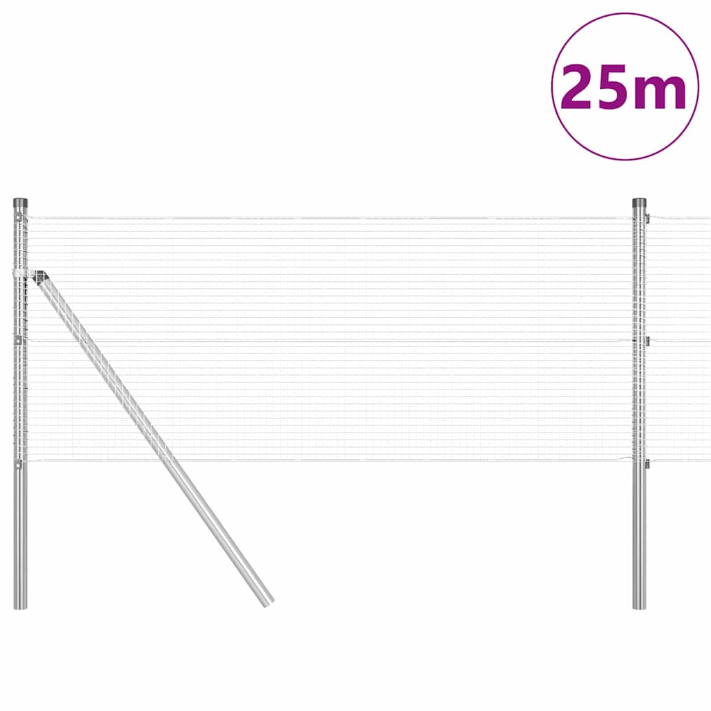 Fence with Posts Silver 0.6 x 25 m Steel