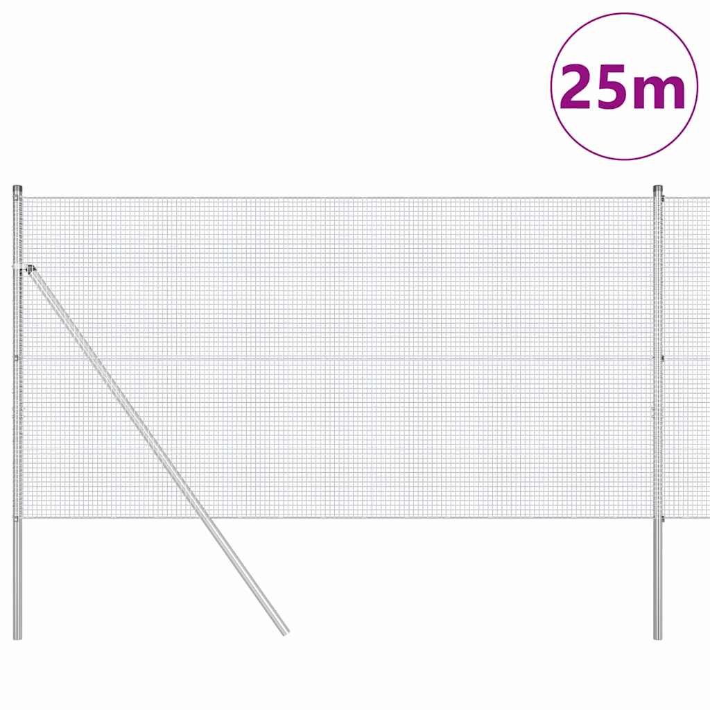 Fence with Posts Silver 1.4 x 25 m Steel