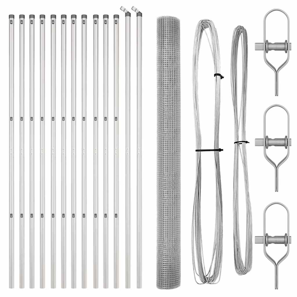 Fence with Posts Silver 1.6 x 25 m Steel