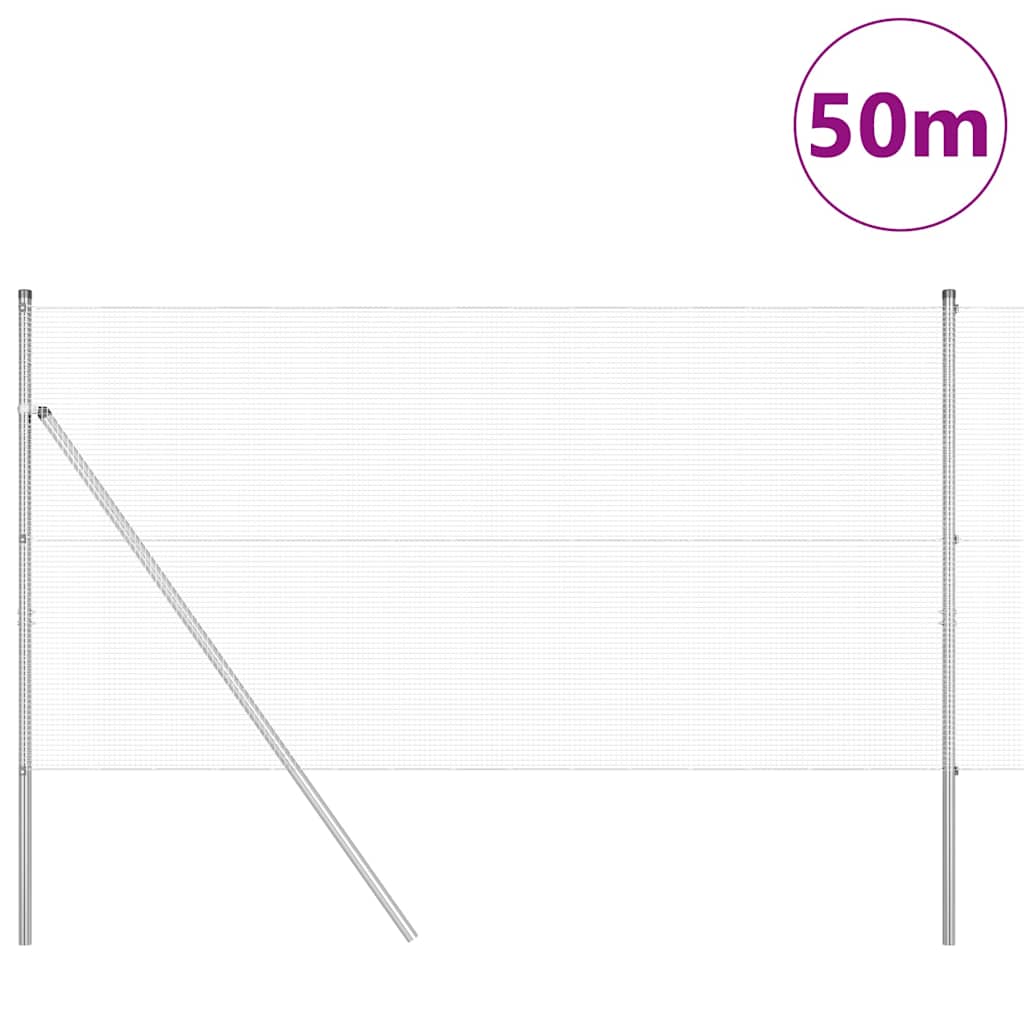 Fence with Posts Silver 1.2 x 50 m Steel
