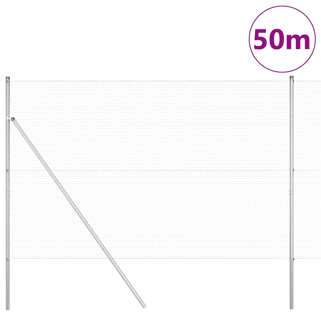 Fence with Posts Silver 1.5 x 50 m Steel