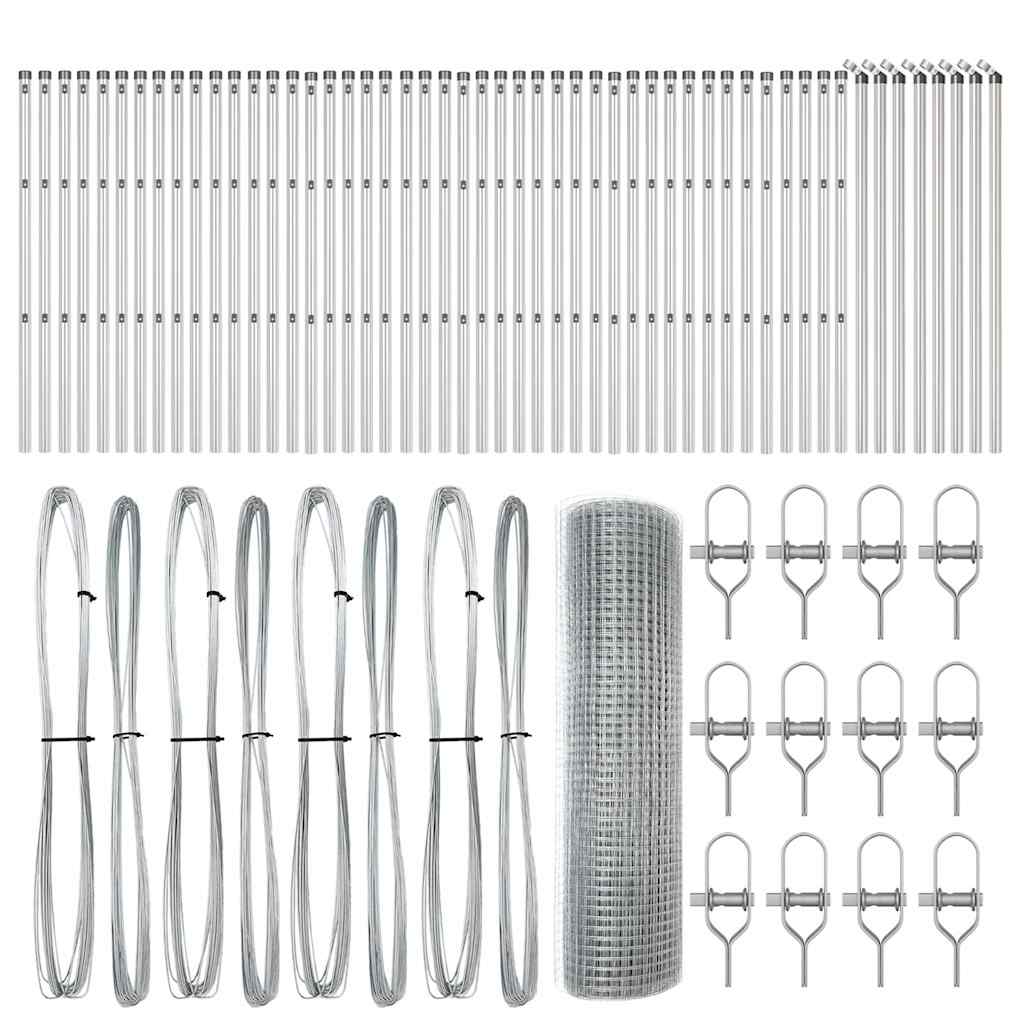 Fence with Posts Silver 0.4 x 100 m Steel