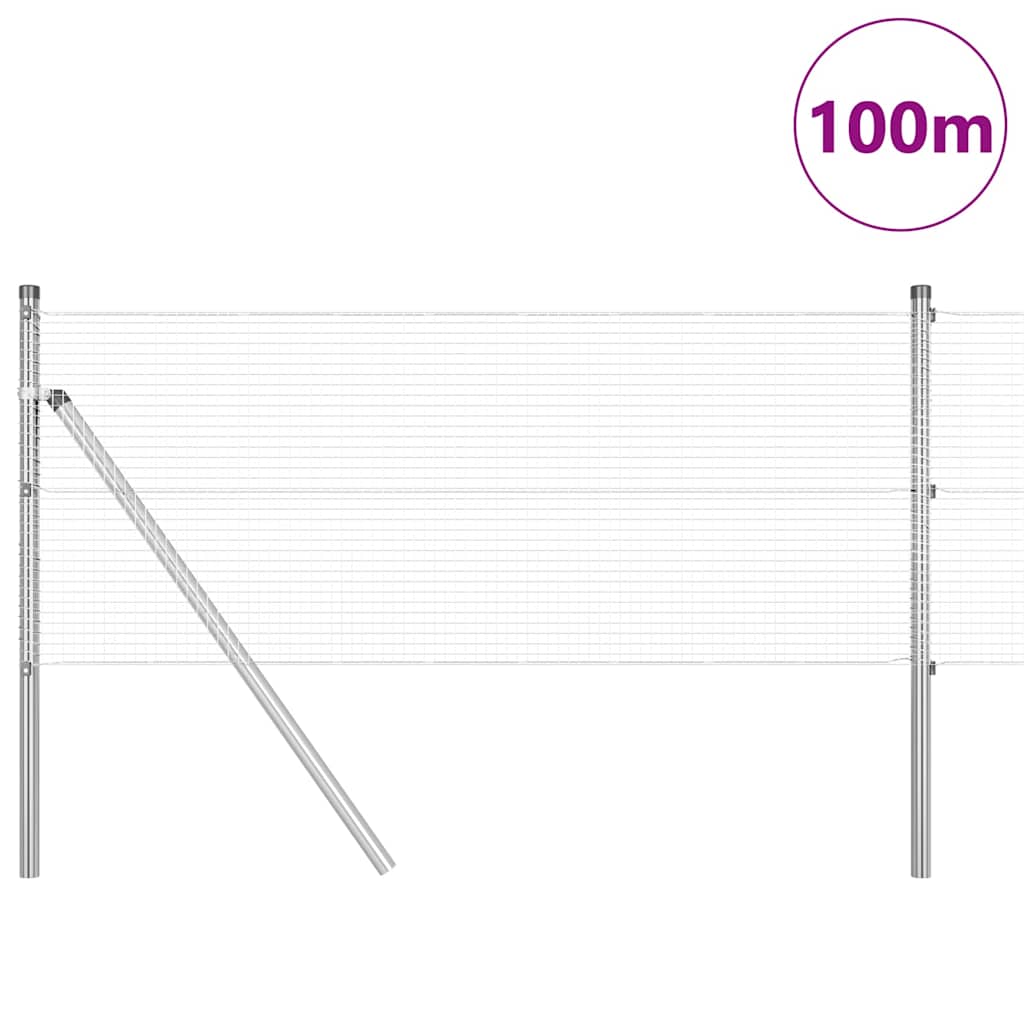 Fence with Posts Silver 0.8 x 100 m Steel
