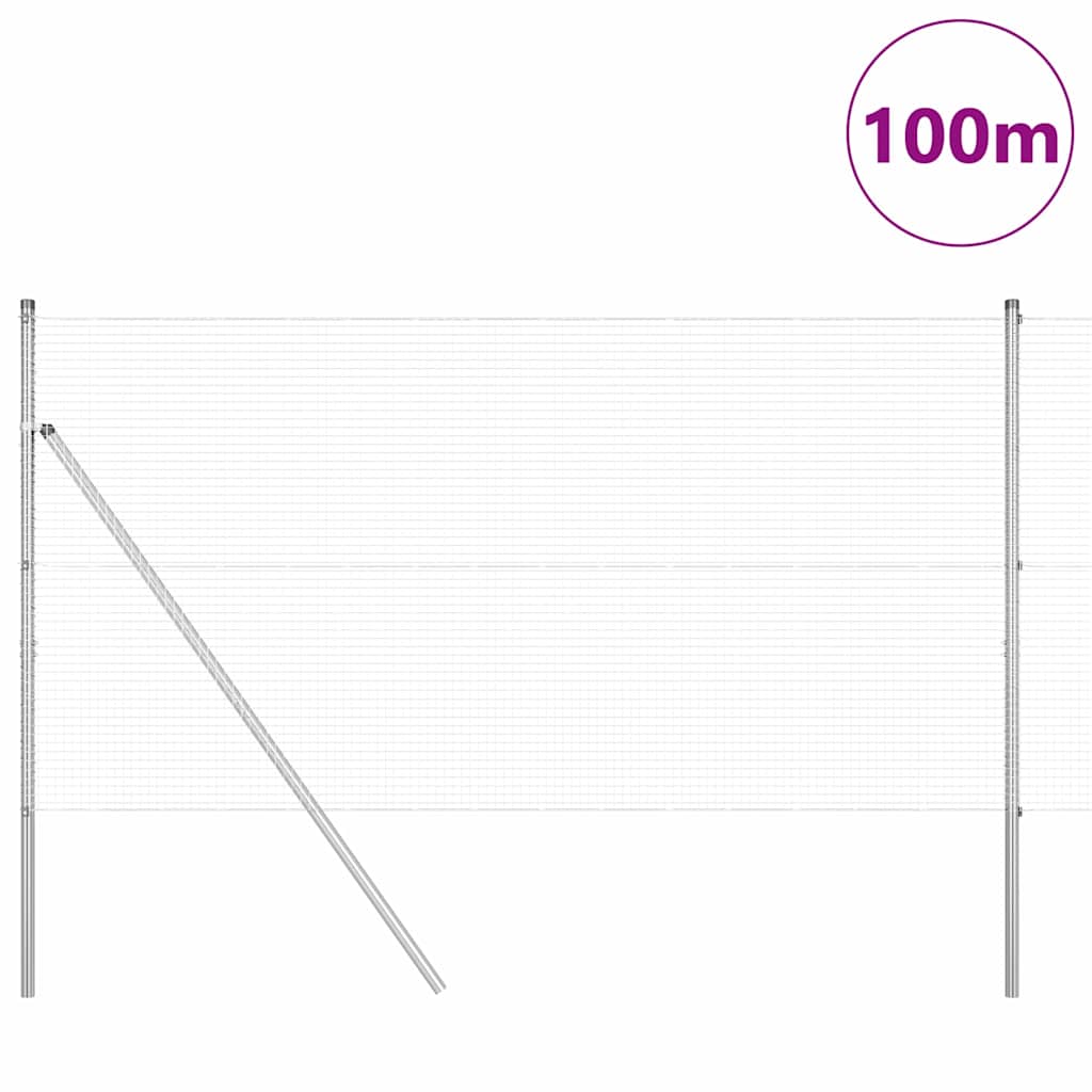 Fence with Posts Silver 1 x 100 m Steel