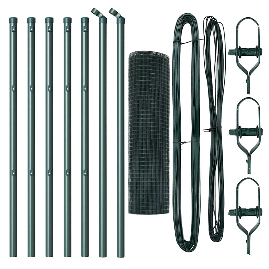 Fence with Posts Green 0.5 x 10 m Steel