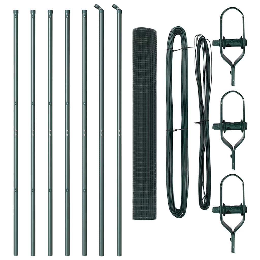 Fence with Posts Green 1 x 10 m Steel