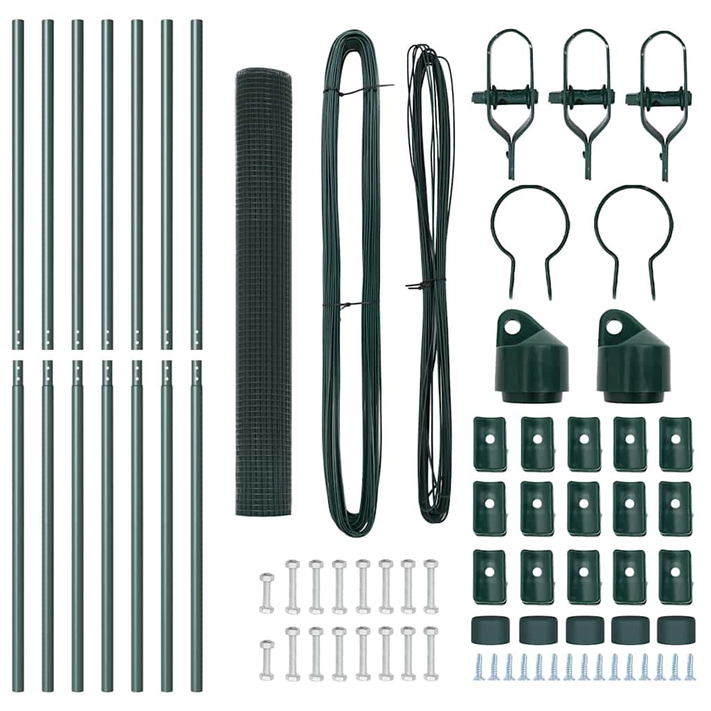 Fence with Posts Green 1 x 10 m Steel