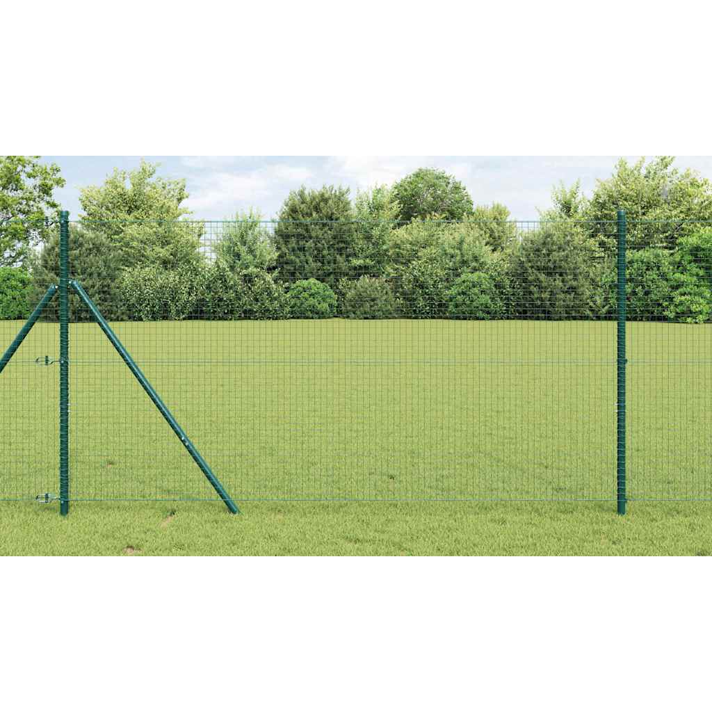 Fence with Posts Green 1 x 10 m Steel