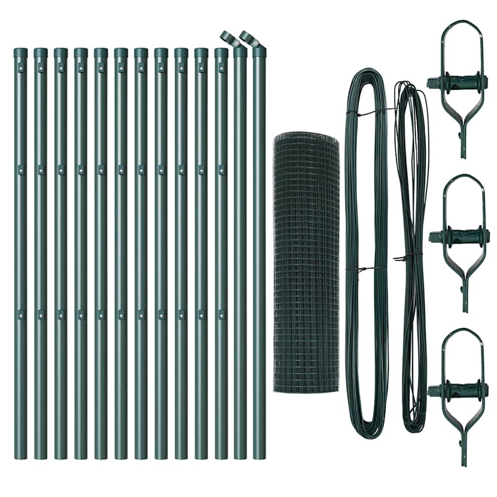 Fence with Posts Green 0.5 x 25 m Steel