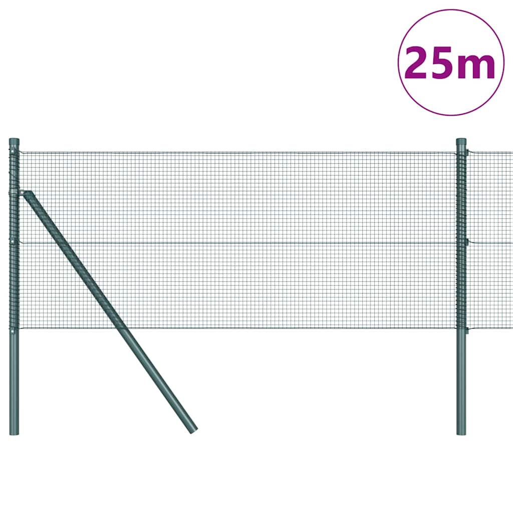 Fence with Posts Green 0.5 x 25 m Steel