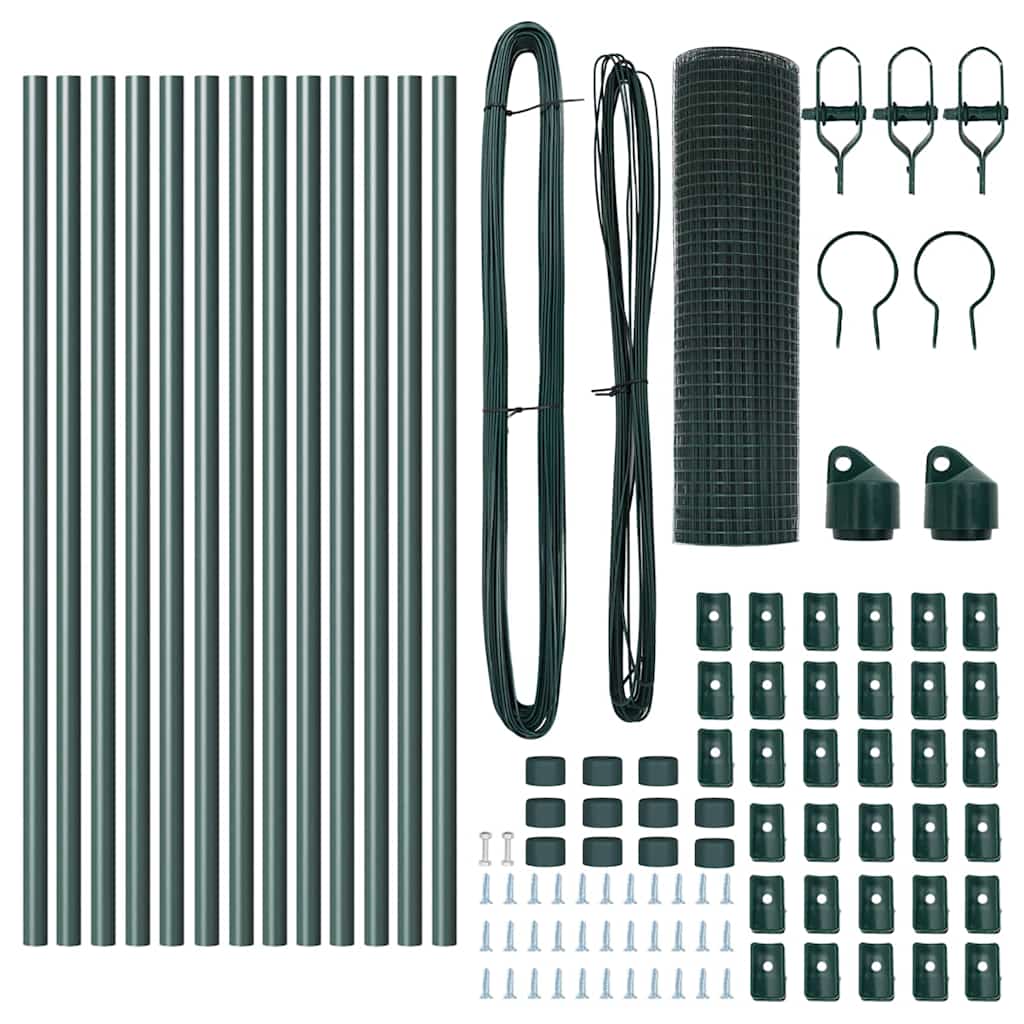 Fence with Posts Green 0.8 x 25 m Steel