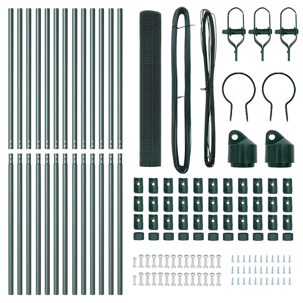 Fence with Posts Green 1.2 x 25 m Steel