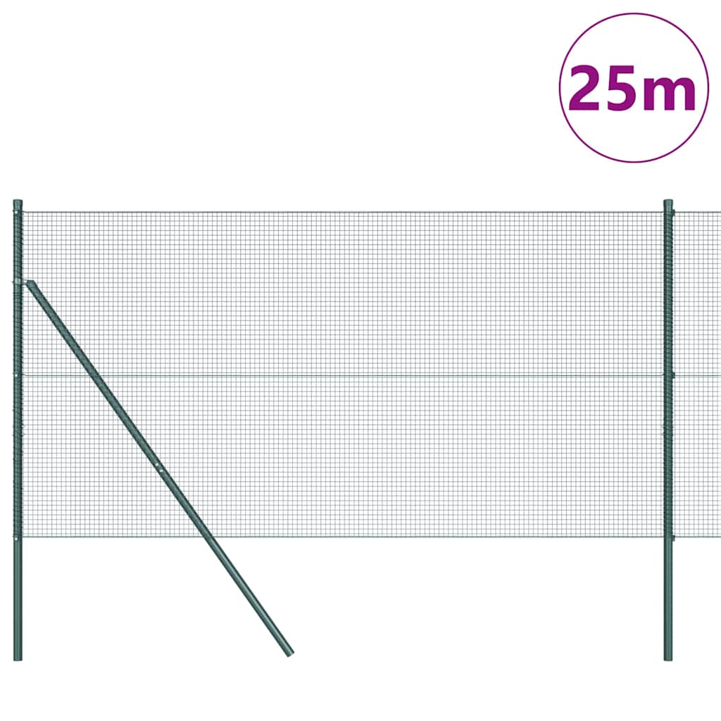 Fence with Posts Green 1.2 x 25 m Steel