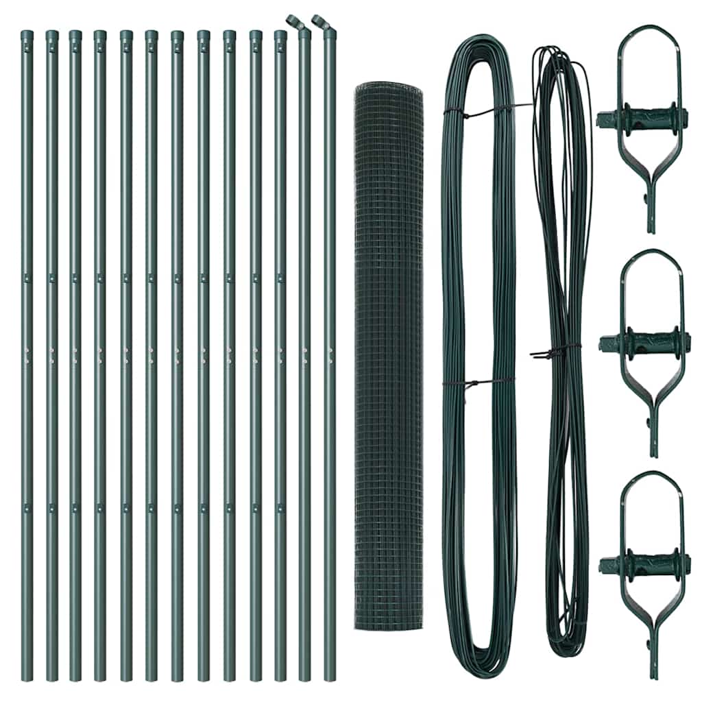 Fence with Posts Green 1.4 x 25 m Steel