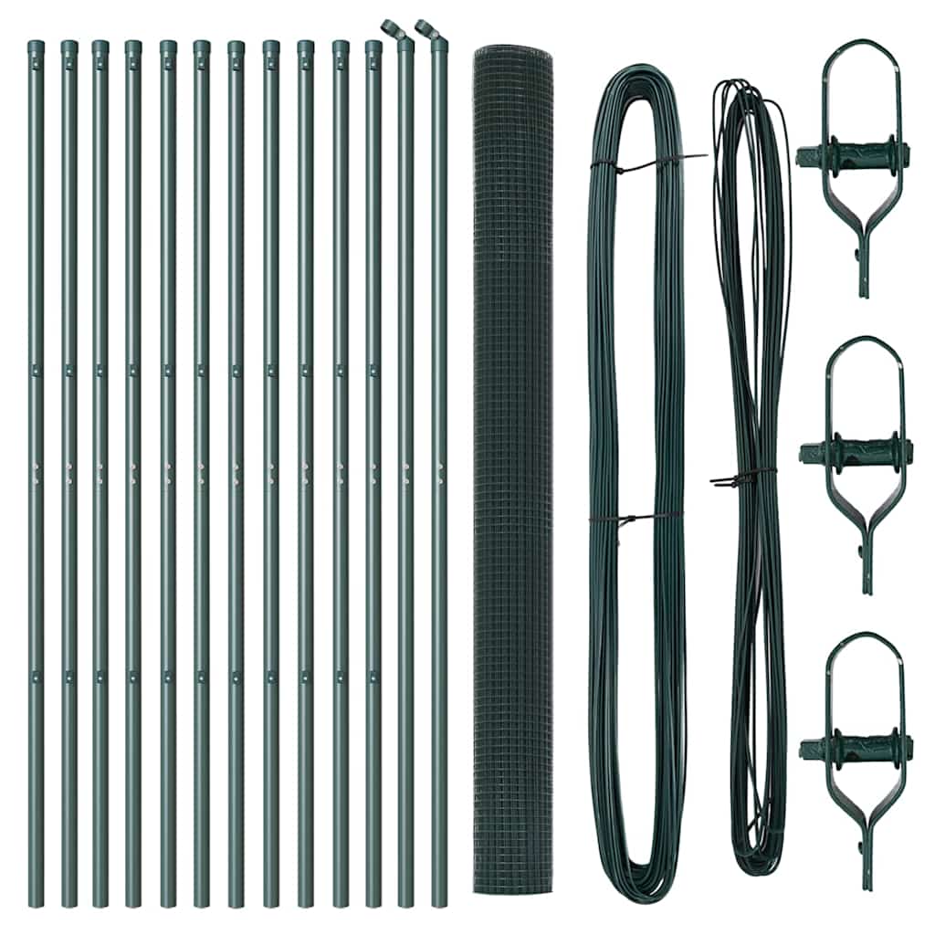 Fence with Posts Green 1.6 x 25 m Steel