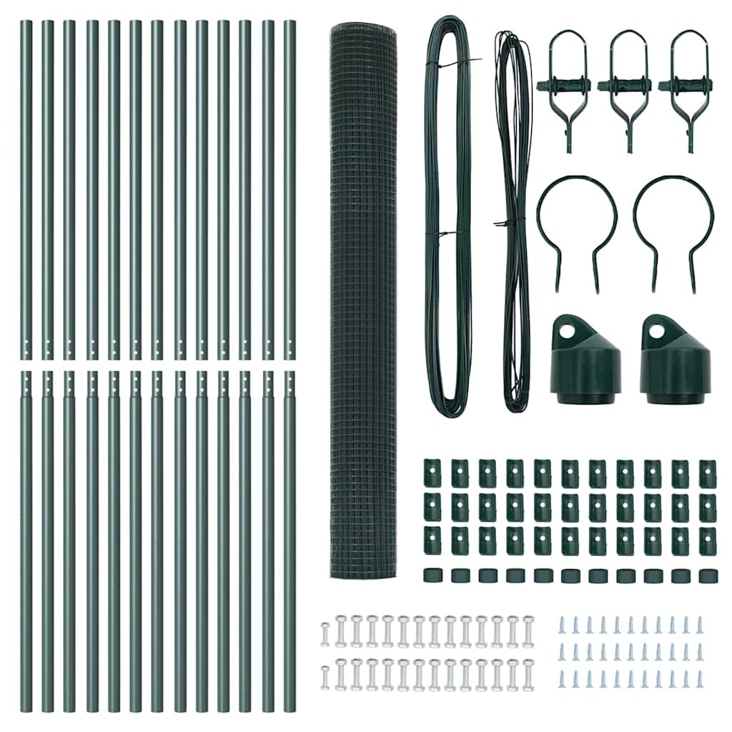 Fence with Posts Green 1.6 x 25 m Steel