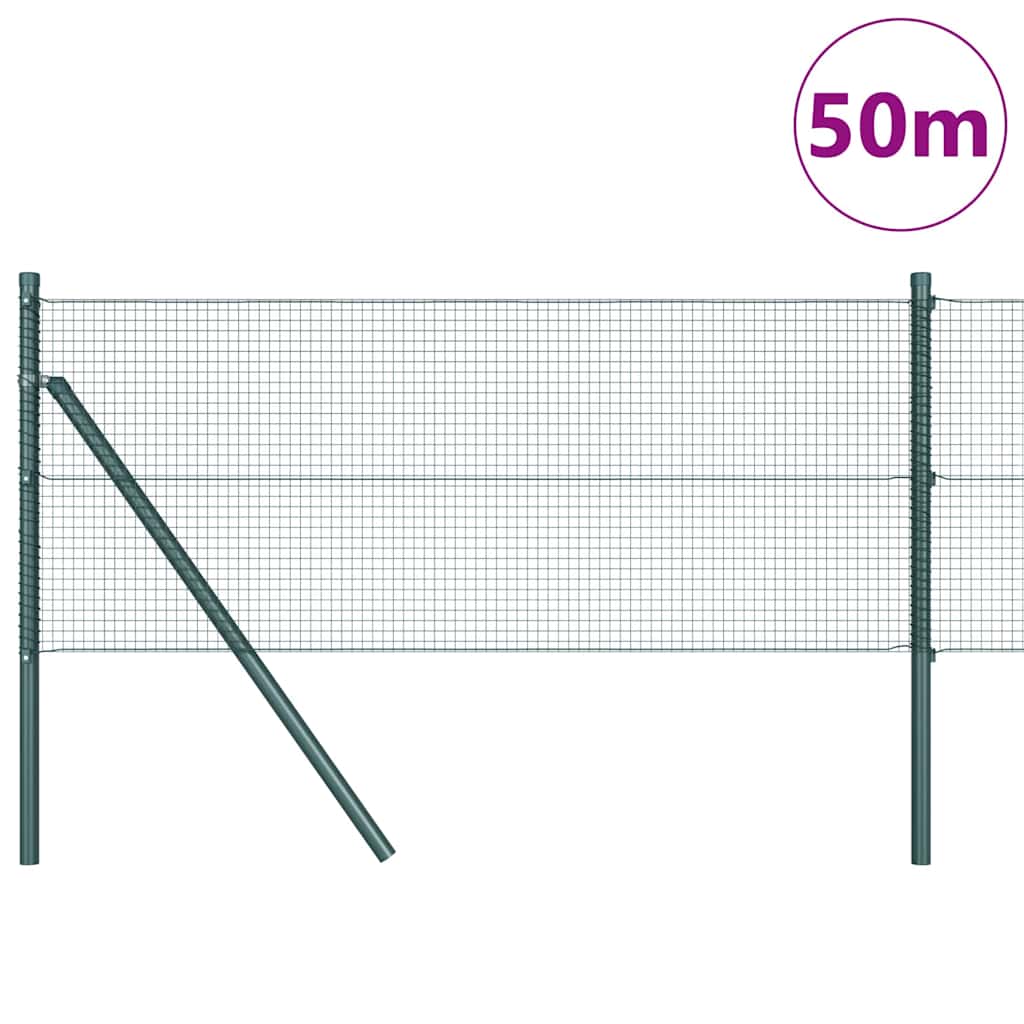 Fence with Posts Green 0.5 x 50 m Steel