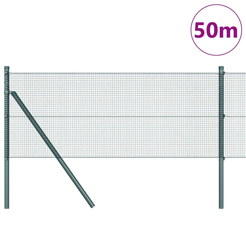 Fence with Posts Green 0.8 x 50 m Steel