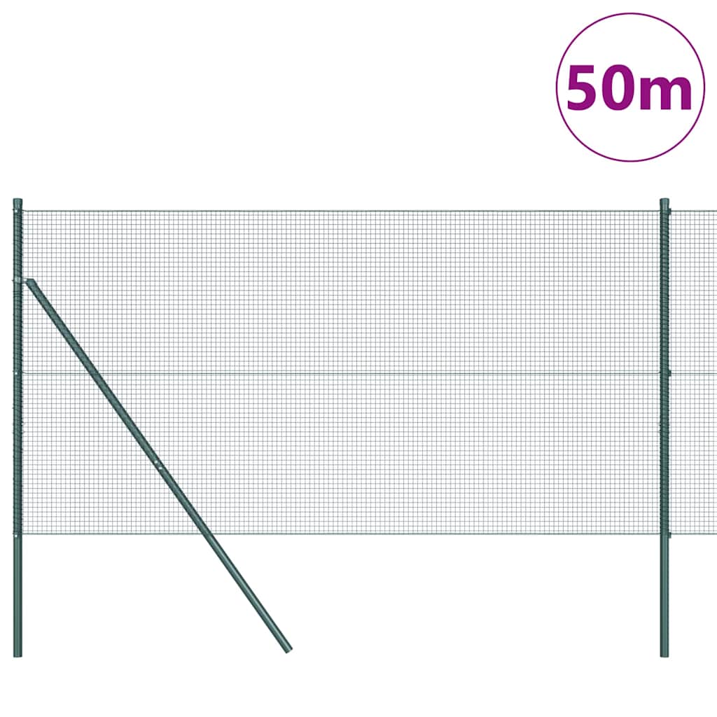 Fence with Posts Green 1 x 50 m Steel