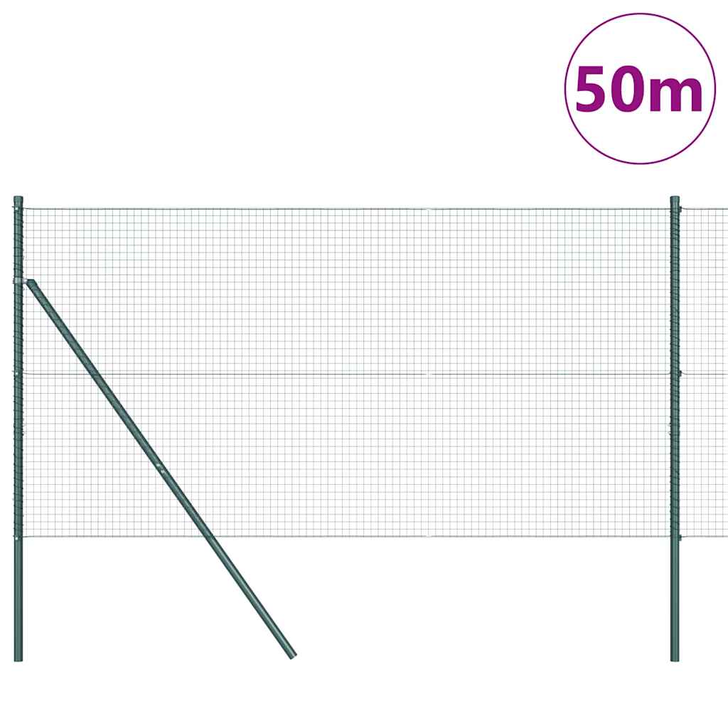 Fence with Posts Green 1 x 50 m Steel