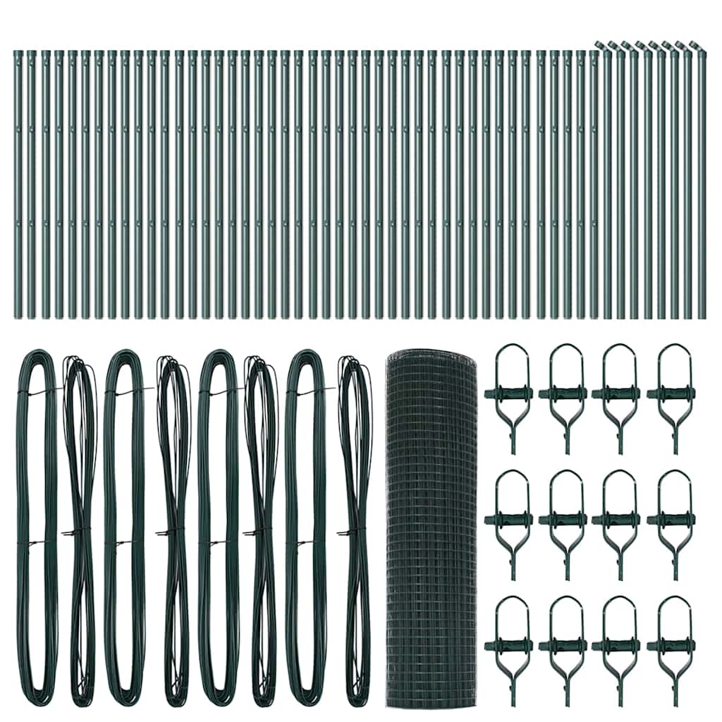 Fence with Posts Green 0.4 x 100 m Steel