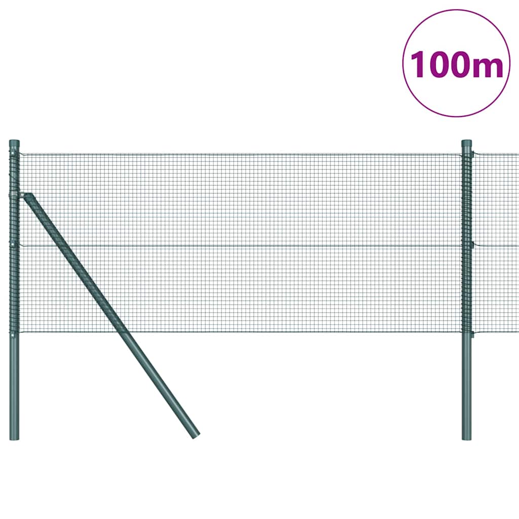 Fence with Posts Green 0.4 x 100 m Steel