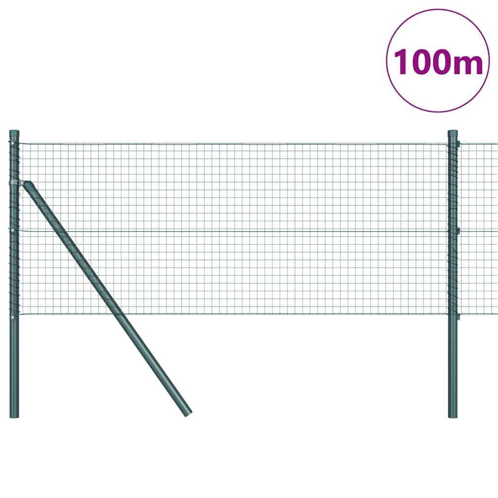 Fence with Posts Green 0.5 x 100 m Steel