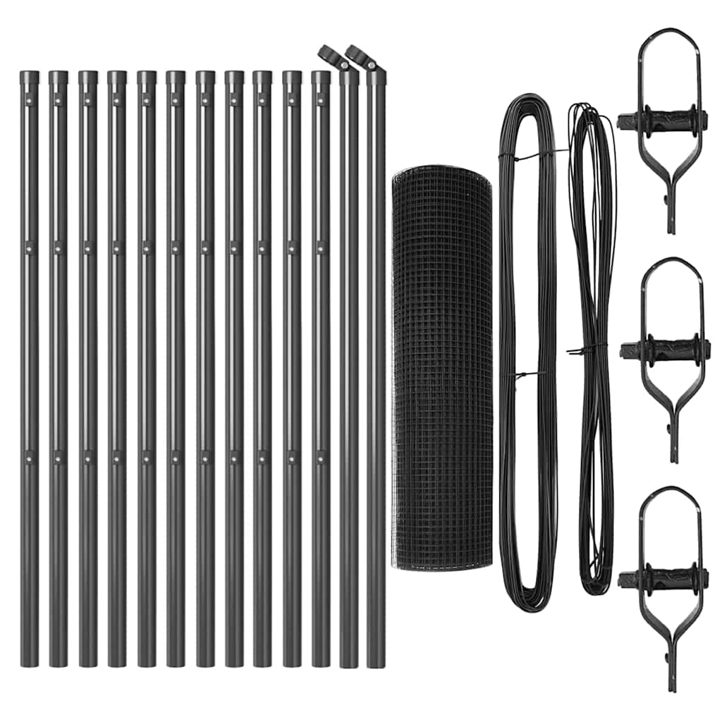 Fence with Posts Grey 0.6 x 25 m Steel