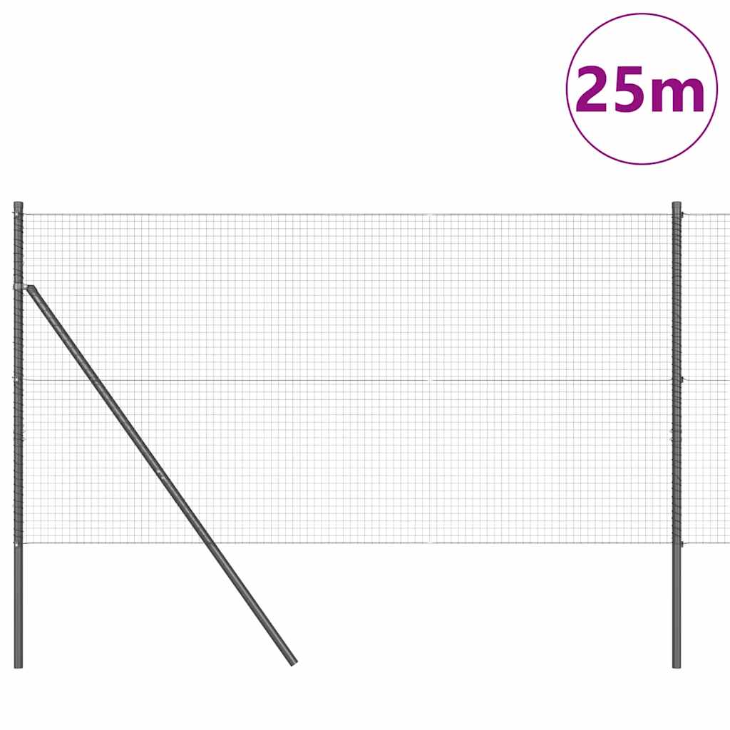 Fence with Posts Grey 1 x 25 m Steel