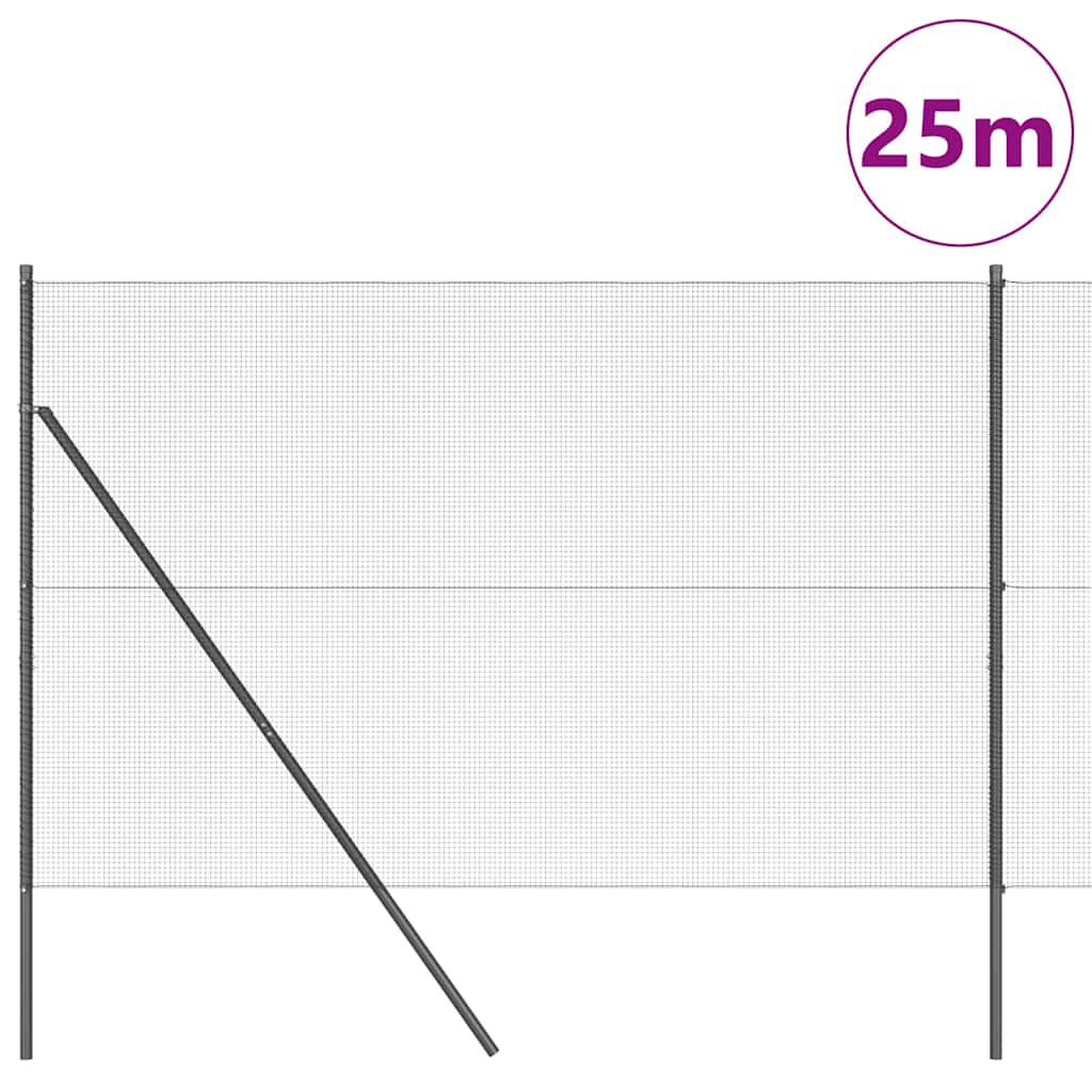 Fence with Posts Grey 1.6 x 25 m Steel