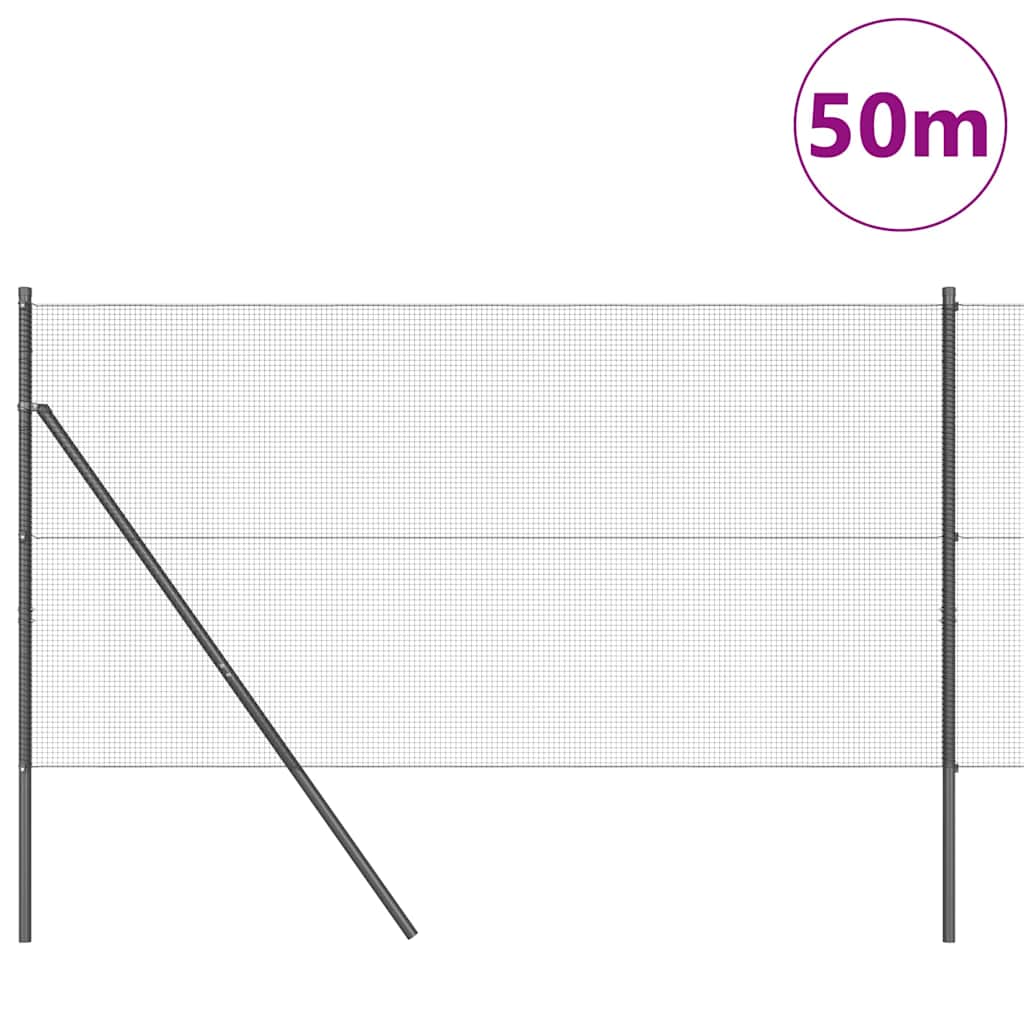 Fence with Posts Grey 1 x 50 m Steel